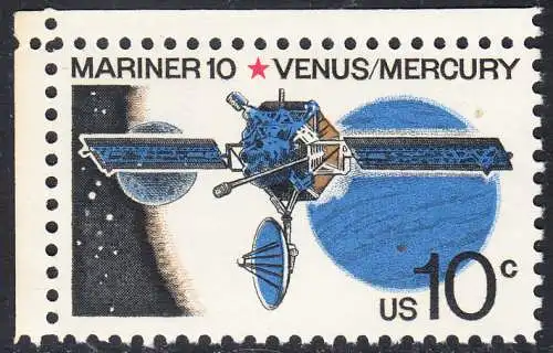 USA Michel 1170 / Scott 1557 postfrisch EINZELMARKE ECKRAND oben links - Mariner-10-Programm zur Erforschung der Planeten Venus und Merkur