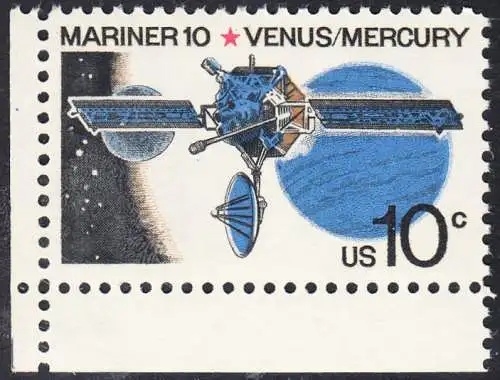 USA Michel 1170 / Scott 1557 postfrisch EINZELMARKE ECKRAND unten links - Mariner-10-Programm zur Erforschung der Planeten Venus und Merkur