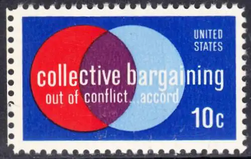 USA Michel 1165 / Scott 1558 postfrisch EINZELMARKE RAND links (a2) - Partnerschaftliche Verhandlungen zwischen Arbeitnehmern und Arbeitgebern; Symbolik der Zusammenarbeit  