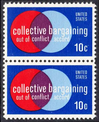 USA Michel 1165 / Scott 1558 postfrisch vert.PAAR (a2) - Partnerschaftliche Verhandlungen zwischen Arbeitnehmern und Arbeitgebern; Symbolik der Zusammenarbeit  