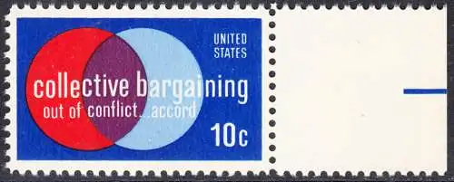USA Michel 1165 / Scott 1558 postfrisch EINZELMARKE RAND rechts (a1) - Partnerschaftliche Verhandlungen zwischen Arbeitnehmern und Arbeitgebern; Symbolik der Zusammenarbeit  