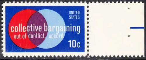 USA Michel 1165 / Scott 1558 postfrisch EINZELMARKE RAND rechts (a2) - Partnerschaftliche Verhandlungen zwischen Arbeitnehmern und Arbeitgebern; Symbolik der Zusammenarbeit  