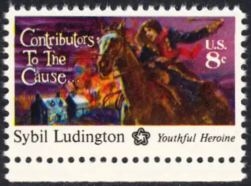 USA Michel 1166 / Scott 1559 postfrisch EINZELMARKE RAND unten (a2) - 200 Jahre Unabhängigkeit der Vereinigten Staaten von Amerika (1976): Sybil Ludington (1761-1839)