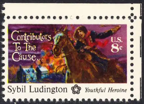 USA Michel 1166 / Scott 1559 postfrisch EINZELMARKE ECKRAND oben rechts - 200 Jahre Unabhängigkeit der Vereinigten Staaten von Amerika (1976): Sybil Ludington (1761-1839)