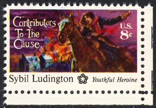 USA Michel 1166 / Scott 1559 postfrisch EINZELMARKE ECKRAND unten rechts - 200 Jahre Unabhängigkeit der Vereinigten Staaten von Amerika (1976): Sybil Ludington (1761-1839)