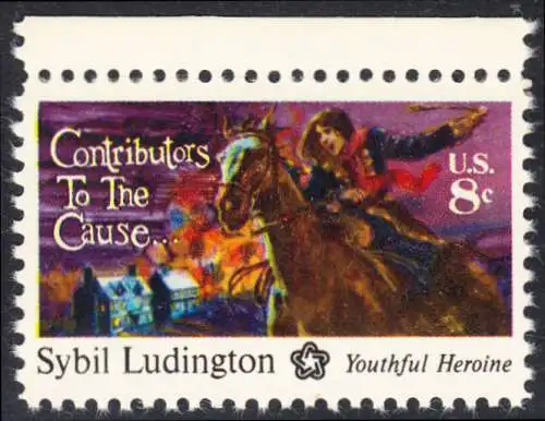 USA Michel 1166 / Scott 1559 postfrisch EINZELMARKE RAND oben - 200 Jahre Unabhängigkeit der Vereinigten Staaten von Amerika (1976): Sybil Ludington (1761-1839)