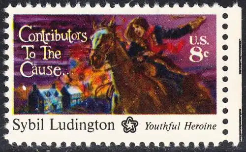 USA Michel 1166 / Scott 1559 postfrisch EINZELMARKE RAND rechts (a2) - 200 Jahre Unabhängigkeit der Vereinigten Staaten von Amerika (1976): Sybil Ludington (1761-1839)