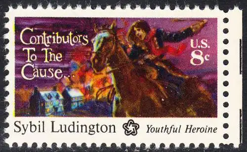 USA Michel 1166 / Scott 1559 postfrisch EINZELMARKE RAND rechts (a3) - 200 Jahre Unabhängigkeit der Vereinigten Staaten von Amerika (1976): Sybil Ludington (1761-1839)