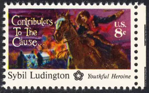 USA Michel 1166 / Scott 1559 postfrisch EINZELMARKE RAND rechts (a4) - 200 Jahre Unabhängigkeit der Vereinigten Staaten von Amerika (1976): Sybil Ludington (1761-1839)