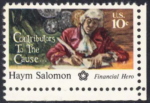 USA Michel 1168 / Scott 1561 postfrisch EINZELMARKE ECKRAND unten rechts (a2) - 200 Jahre Unabhängigkeit der Vereinigten Staaten von Amerika (1976): Haym Salomon (1740-1795)