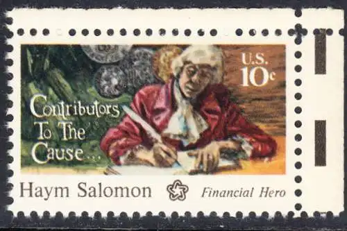 USA Michel 1168 / Scott 1561 postfrisch EINZELMARKE ECKRAND oben rechts - 200 Jahre Unabhängigkeit der Vereinigten Staaten von Amerika (1976): Haym Salomon (1740-1795)