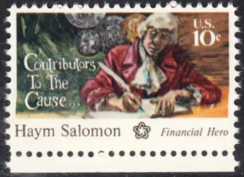 USA Michel 1168 / Scott 1561 postfrisch EINZELMARKE RAND unten - 200 Jahre Unabhängigkeit der Vereinigten Staaten von Amerika (1976): Haym Salomon (1740-1795)