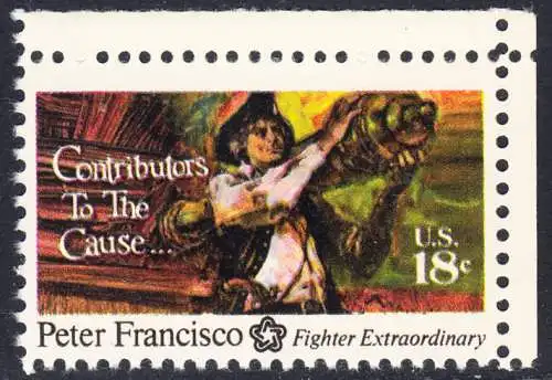 USA Michel 1169 / Scott 1562 postfrisch EINZELMARKE ECKRAND oben rechts - 200 Jahre Unabhängigkeit der Vereinigten Staaten von Amerika (1976): Peter Francisco (1760-1831)