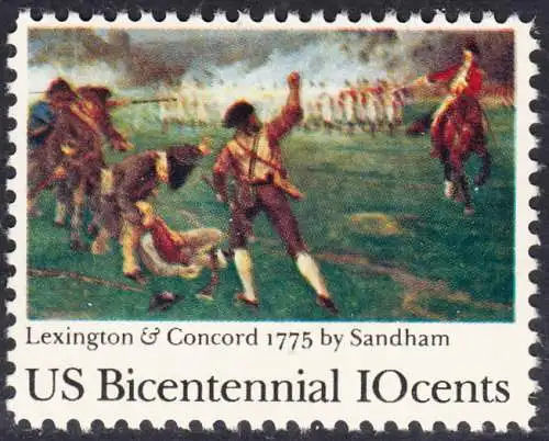 USA Michel 1171 / Scott 1563 postfrisch EINZELMARKE (a2) - 200 Jahre Unabhängigkeit der Vereinigten Staaten von Amerika (1976): 200. Jahrestag der Schlacht von Lexington-Concord