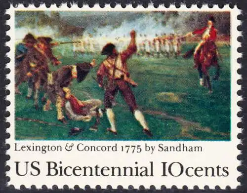 USA Michel 1171 / Scott 1563 postfrisch EINZELMARKE (a4) - 200 Jahre Unabhängigkeit der Vereinigten Staaten von Amerika (1976): 200. Jahrestag der Schlacht von Lexington-Concord