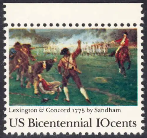 USA Michel 1171 / Scott 1563 postfrisch EINZELMARKE RAND oben - 200 Jahre Unabhängigkeit der Vereinigten Staaten von Amerika (1976): 200. Jahrestag der Schlacht von Lexington-Concord
