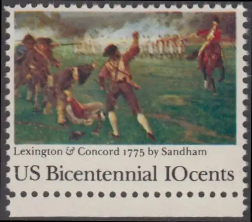 USA Michel 1171 / Scott 1563 postfrisch EINZELMARKE RAND unten - 200 Jahre Unabhängigkeit der Vereinigten Staaten von Amerika (1976): 200. Jahrestag der Schlacht von Lexington-Concord