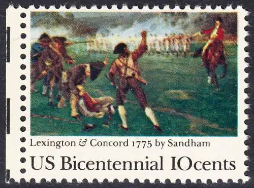 USA Michel 1171 / Scott 1563 postfrisch EINZELMARKE RAND links (a1) - 200 Jahre Unabhängigkeit der Vereinigten Staaten von Amerika (1976): 200. Jahrestag der Schlacht von Lexington-Concord