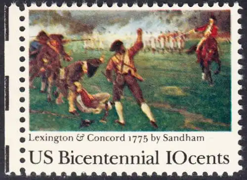 USA Michel 1171 / Scott 1563 postfrisch EINZELMARKE RAND links (a2) - 200 Jahre Unabhängigkeit der Vereinigten Staaten von Amerika (1976): 200. Jahrestag der Schlacht von Lexington-Concord