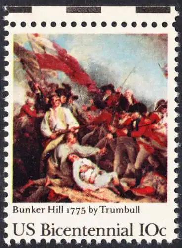 USA Michel 1174 / Scott 1564 postfrisch EINZELMARKE RAND oben (a2) - 200 Jahre Unabhängigkeit der Vereinigten Staaten von Amerika (1976): 200. Jahrestag der Schlacht von Bunker Hill