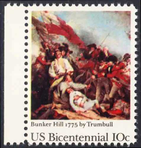 USA Michel 1174 / Scott 1564 postfrisch EINZELMARKE RAND links - 200 Jahre Unabhängigkeit der Vereinigten Staaten von Amerika (1976): 200. Jahrestag der Schlacht von Bunker Hill