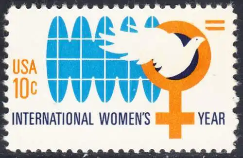 USA Michel 1181 / Scott 1571 postfrisch EINZELMARKE  (a2) - Internationales Jahr der Frau; Weltkugel, Friedenstaube, biologisches Zeichen für weiblich