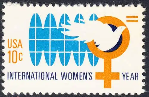 USA Michel 1181 / Scott 1571 postfrisch EINZELMARKE  (a3) - Internationales Jahr der Frau; Weltkugel, Friedenstaube, biologisches Zeichen für weiblich