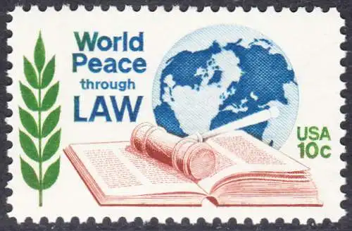 USA Michel 1186 / Scott 1576 postfrisch EINZELMARKE (a3)- Juristenkongress in Washington, DC; Gesetzbuch und Hammer vor Erdkugel