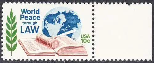 USA Michel 1186 / Scott 1576 postfrisch EINZELMARKE RAND rechts (a2) - Juristenkongress in Washington, DC; Gesetzbuch und Hammer vor Erdkugel
