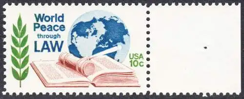 USA Michel 1186 / Scott 1576 postfrisch EINZELMARKE RAND rechts (a3) - Juristenkongress in Washington, DC; Gesetzbuch und Hammer vor Erdkugel