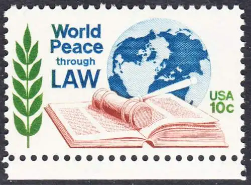 USA Michel 1186 / Scott 1576 postfrisch EINZELMARKE RAND unten - Juristenkongress in Washington, DC; Gesetzbuch und Hammer vor Erdkugel
