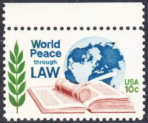 USA Michel 1186 / Scott 1576 postfrisch EINZELMARKE RAND oben - Juristenkongress in Washington, DC; Gesetzbuch und Hammer vor Erdkugel