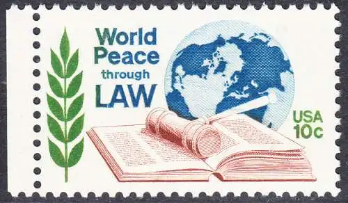 USA Michel 1186 / Scott 1576 postfrisch EINZELMARKE RAND links (a1) - Juristenkongress in Washington, DC; Gesetzbuch und Hammer vor Erdkugel