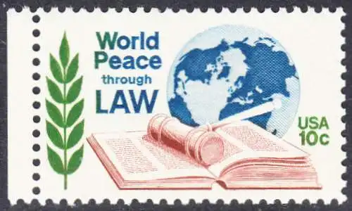 USA Michel 1186 / Scott 1576 postfrisch EINZELMARKE RAND links (a1) - Juristenkongress in Washington, DC; Gesetzbuch und Hammer vor Erdkugel