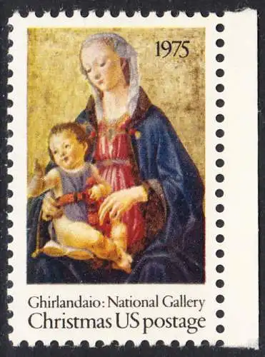 USA Michel 1190 / Scott 1579 postfrisch EINZELMARKE RAND rechts (a2) - Weihnachten; Madonna mit Kind