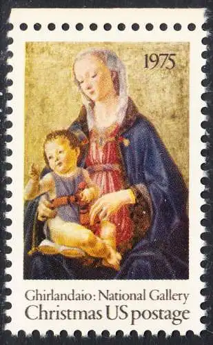 USA Michel 1190 / Scott 1579 postfrisch EINZELMARKE RAND oben (a1) - Weihnachten; Madonna mit Kind