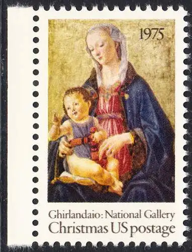 USA Michel 1190 / Scott 1579 postfrisch EINZELMARKE RAND links - Weihnachten; Madonna mit Kind