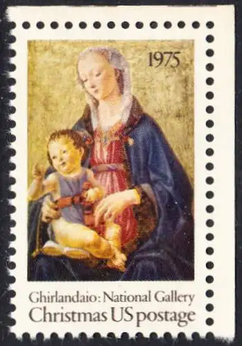 USA Michel 1190 / Scott 1579 postfrisch EINZELMARKE ECKRAND oben rechts - Weihnachten; Madonna mit Kind