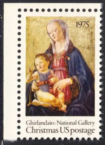USA Michel 1190 / Scott 1579 postfrisch EINZELMARKE ECKRAND oben links - Weihnachten; Madonna mit Kind