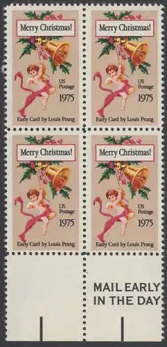 USA Michel 1189 / Scott 1580 postfrisch BLOCK RÄNDER unten m/ MailEarly (Gumm.beeintr.) - Weihnachten
