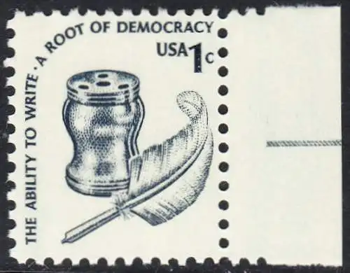 USA Michel 1320 / Scott 1581 postfrisch EINZELMARKE RAND rechts (a2) - Americana-Ausgabe: Tintenfass und Federkiel im Kolonialstil 