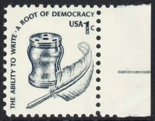 USA Michel 1320 / Scott 1581 postfrisch EINZELMARKE RAND rechts (a3) - Americana-Ausgabe: Tintenfass und Federkiel im Kolonialstil 