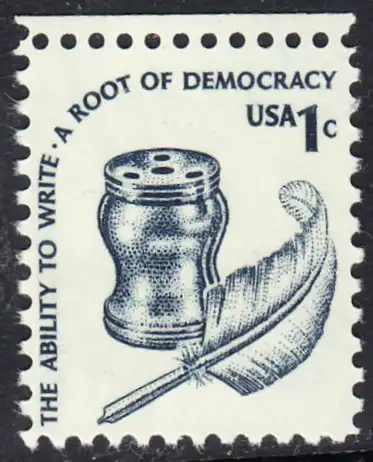 USA Michel 1320 / Scott 1581 postfrisch EINZELMARKE RAND oben - Americana-Ausgabe: Tintenfass und Federkiel im Kolonialstil 
