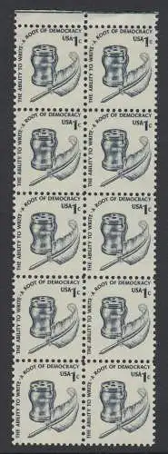 USA Michel 1320 / Scott 1581 postfrisch vert.BLOCK(10) RÄNDER oben (a2) - Americana-Ausgabe: Tintenfass und Federkiel im Kolonialstil 