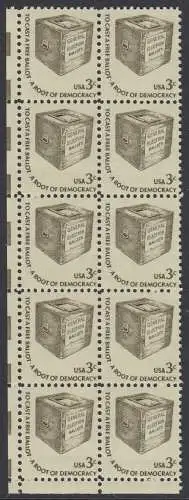 USA Michel 1322 / Scott 1584 postfrisch vert.BLOCK(10) ECKRAND unten links (a1) - Americana-Ausgabe: Wahlurne