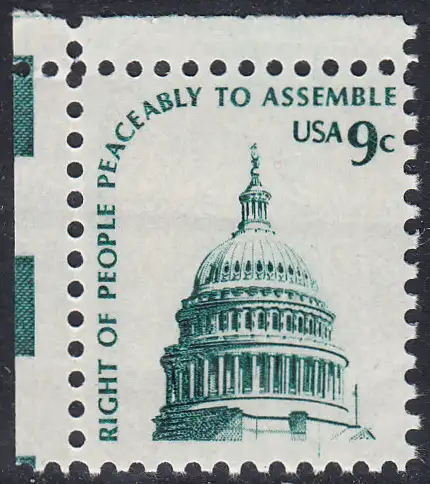 USA Michel 1195 / Scott 1591 postfrisch EINZELMARKE ECKRAND oben links - Americana-Ausgabe: Kuppel des Kongressgebäudes in Washington, DC