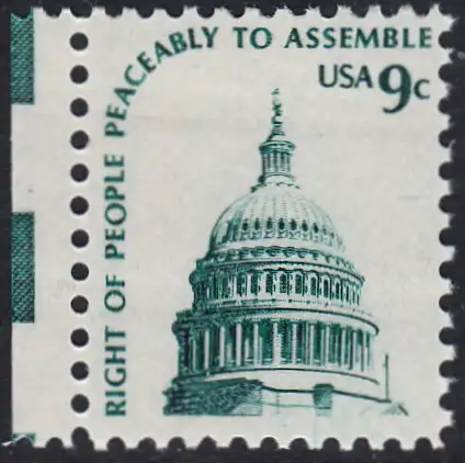 USA Michel 1195 / Scott 1591 postfrisch EINZELMARKE RAND links - Americana-Ausgabe: Kuppel des Kongressgebäudes in Washington, DC