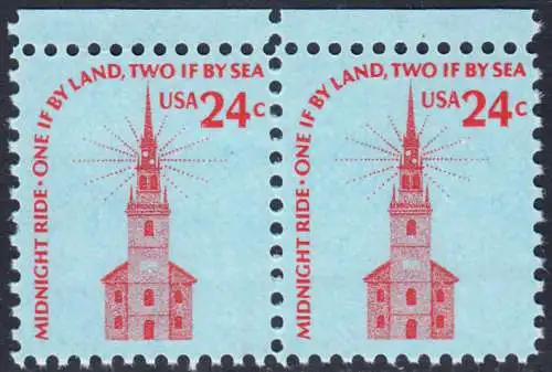 USA Michel 1193 / Scott 1603 postfrisch horiz.PAAR RäNDER oben - Americana-Ausgabe: Alte Nordkirche, Boston