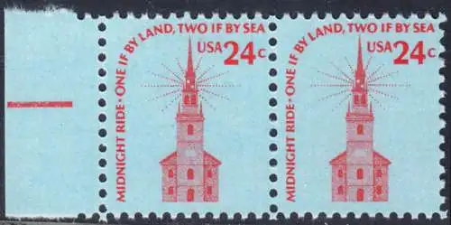 USA Michel 1193 / Scott 1603 postfrisch horiz.PAAR RAND links (a2) - Americana-Ausgabe: Alte Nordkirche, Boston