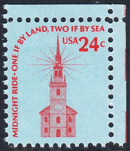USA Michel 1193 / Scott 1603 postfrisch EINZELMARKE ECKRAND oben rechts - Americana-Ausgabe: Alte Nordkirche, Boston